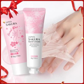 Sakura Cherry Blossom Hand Care Set 50g Hand Wax & 30g Hand Cream, Peel-Off Exfoliating Hand Mask, Moisturizing & Hydrating Hand Treatment Kit