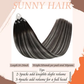 Sunny Hair Micro Loop Human Hair Extensions - Black Balayage With Silver Grey - 22 Inch, 50g