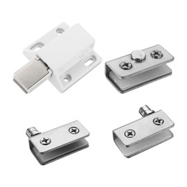 uxcell Glass Door Hinge, 1 Set - Stainless Steel Magnetic Catch Latches and Glass Clamps for Single Door, for Cupboard Showcase Glass Door Swinging (Silver)