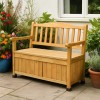 Cedar 44" Outdoor Wooden Storage Bench w/ Armrest & Backrest