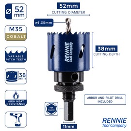 52mm Hole Saw Bi-Metal With Arbor And Pilot Drill For Drilling/Cutting Wood, Plastic, Metal Sheet, Stainless Steel, Pipes, Drywall, Circular Holesaw Set M35 5% Cobalt Bi Metal Hole Cutter