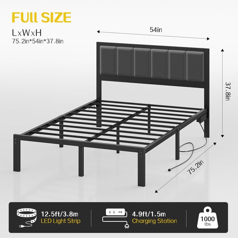 OLEVS Full Bed Frame with Headboard Metal Platform Bed Full