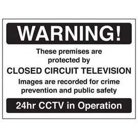 V Safety Warning! Premises Protected By CCTV (Black) Sign - 200mm x 150mm - Window Sticker