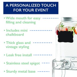 Ilyapa Outdoor Glass Beverage Dispenser with Sturdy Metal Base & Stainless Steel Spigot -2 Gallon Drink Dispenser for Lemonade, Tea, Cold Water & More