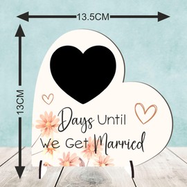 Pixie's Gifts Wedding Countdown Heart Plaque on Stands - Chalkboard Style - Rustic Wedding Decor - Mr & Mrs Gift for Anniversary Day's Until we get married (Medium 13.5cm x 13.3cm, Floral)