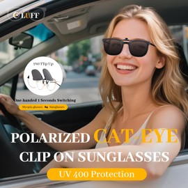 LUFF Clip-On Polarized Sunglasses Cat-Eye for Men & Women | UV400 Protection, HD Anti-Glare Lenses, Lightweight 8g Flip-Up Design | Safe Driving, Cycling & Outdoor