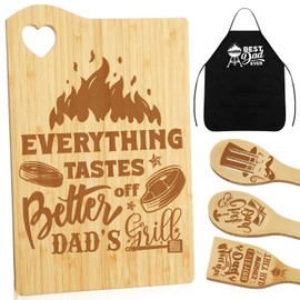 Funnymoom Dad Cutting Board Set with Utensil Best Dad Ever Christmas Dad Gifts for Birthday Engraved Bamboo Cooking Board Gift Set for Papa Stepfather Gifts for Dads from Daughter(Classic)