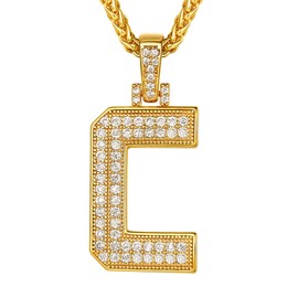 Richsteel C Necklace Letter Womens Jewellery for Men Chains Necklaces with Bling Initial Pendant