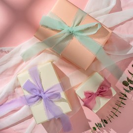 Aoksunova Gift Ribbon, Wedding Decorative Ribbon, Chiffon Ribbon, Beige Cream