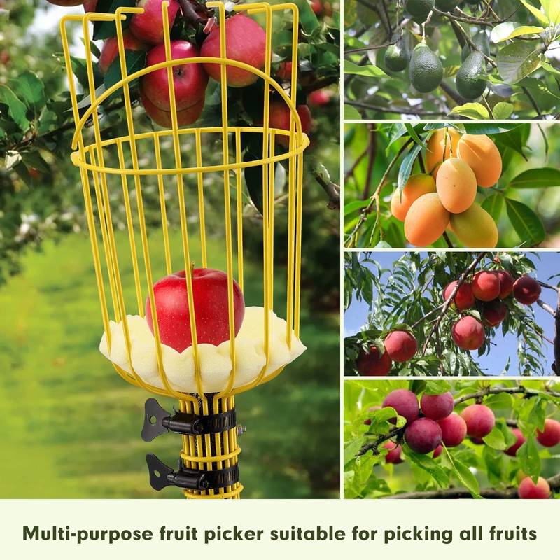 INFLATION Fruit Picker Tool,Apple Picker Pole with Basket,8 FT Adjustable