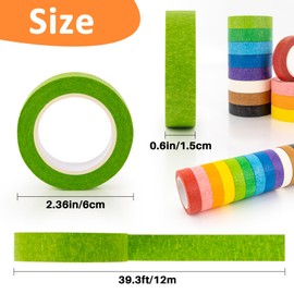 RAINFLOW 12 PCS Colored Masking Tape-Washi Tape,Art Supplies for Kids, Colored Painters Tape for Decoration,Arts & Crafts, Labeling,12 Different Color Rolls,1.5cm x 12m(0.59In x 13Yards)