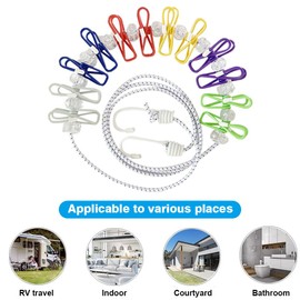 Portable Clothesline, 2 Pack Travel Washing Line with 12PCS Colorful Clips, Adjustable Portable Camping Washing Line, Elastic Retractable Clothes Line for Indoor and Outdoor(Colorful)