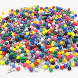Pack of 100 Round Head Pins, Push Pins, Map Pins, for World Map, Cork Board, Fabric Marking, Metallic Round Head with Stainless Steel Tip