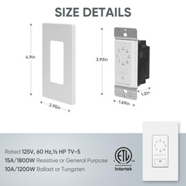 Countdown Timer Switch, 15A Electronic in-Wall Timer Switch with Constant On Mode, 1 min – 4 Hours for Bathroom Light & Fan, Single Pole, Neutral Wire Required, ETL Listed, White
