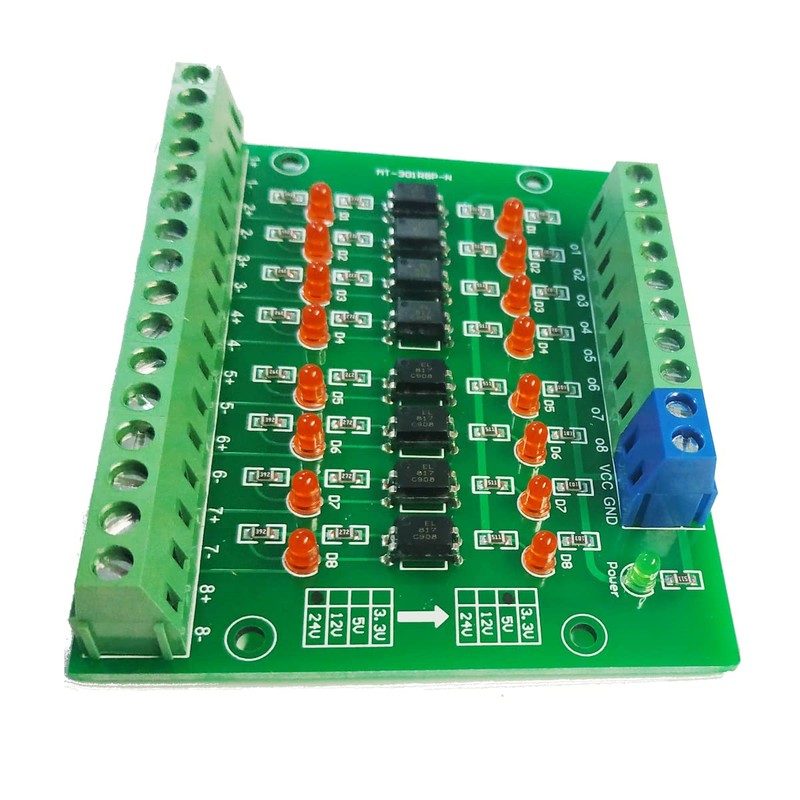 PRACTINET Módulo Optoacoplador de 24 vcd a 5vcd de 8