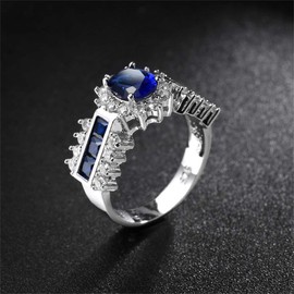 925 Sterling Silver Natural Sapphire Ring Oval Cubic Zirconia Promise Rings CZ Classical Eternity Engagement Wedding Band Ring for Women (US Code 6)