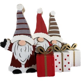 khevga Christmas Decoration Gnome Santa Claus with Gift Set of 3 Wooden