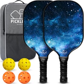 BAGAIL Pickleball Paddles, USAPA Approved Fiberglass Surface Pickleball Set, Lightweight Pickle Ball Rackets with 4 Balls, 1 Bag, Designed in California for Traction and Stability - 2 Pack, Sky