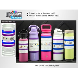 Pickleball Queen Water Bottle Grip Kit: Regular - 9 Bands of Bottle Bling, Style, & Protection.