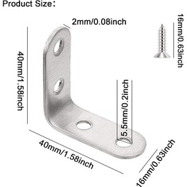 8PCS L Corner Bracket YQBOOM Corner Brace 40MM x 40MM Angle Bracket Double Holes Brackets for Wood with 32 Screws Metal Corner Bracket