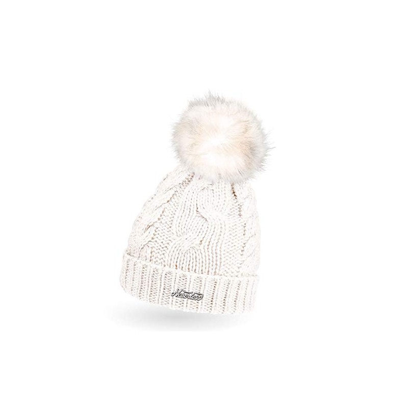 Neverless® lined women's knitted hat with fur bobble and fleece
