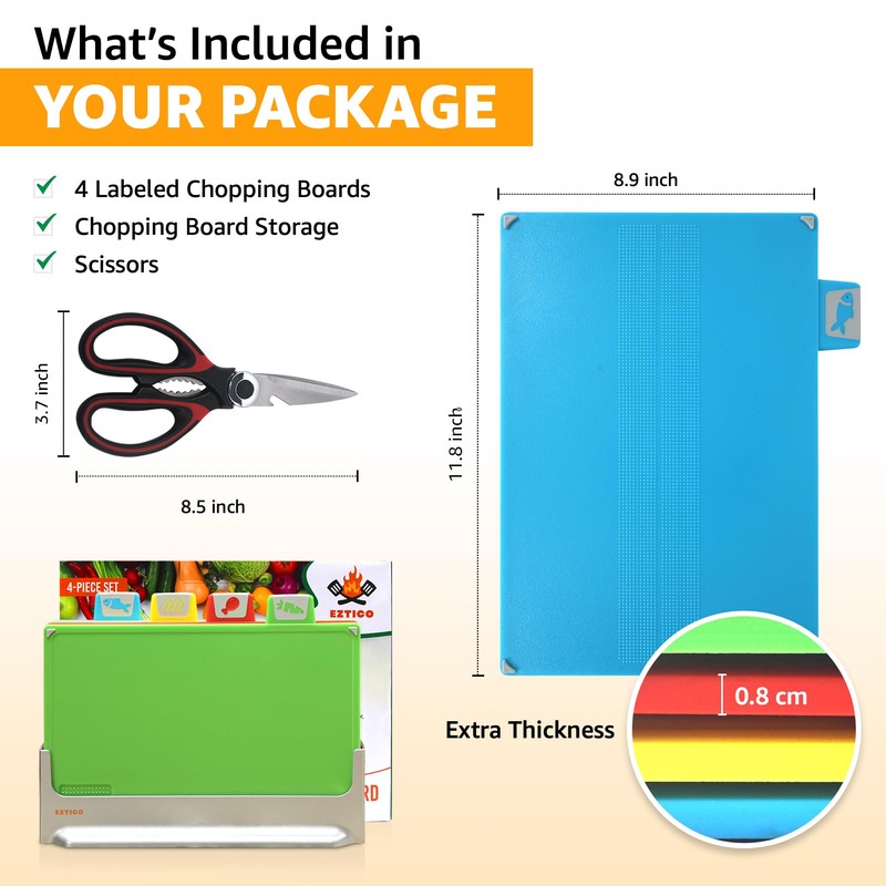 EZTICO Cutting Board Set: 4-Piece Color-Coded, Non-Slip, BPA-Free, Perfect kitchen