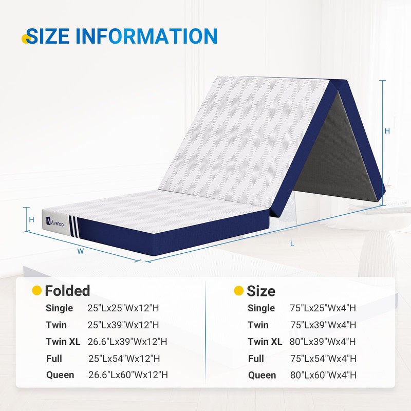 Avenco Trifold Mattress, 4 Inch Folding Mattress Twin Size, Memory
