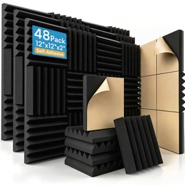 AUSLET 48 Pack Self-Adhesive Wedge Acoustic Foam Panels, 12" x 12" x 2"