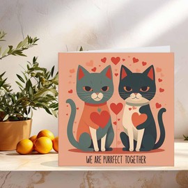 Anniversary Card - Purrfect Together - Cute Funny Cats Romantic Valentines Card for boyfriend Girlfriend Husband Wife Couples Partner 145 x 145mm