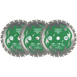Hitachi 115430 7-1/4” Circular Saw Blades, 3-Pack, 24T Framing/Ripping VPR Blades, High Performance Micro Grain Tungsten Carbide, 5/8" Diamond Arbor