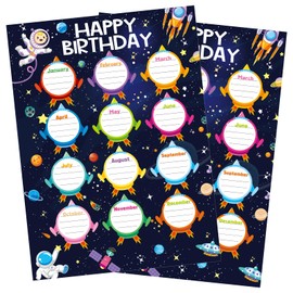 2 PCS Happy Birthday Poster Birthday Calendar Charts Classroom Bulletin Board Decorations 17” x 23” (Space)