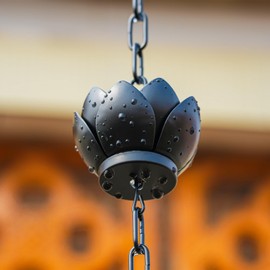 Wellrain Rain Chain for Gutters Outside 8.5ft Downspout Replacement with 12 Cups Heavy-Duty Black Metal Rain Catcher Divert Rainwater for Gardens Patios & Home （2-Pack）