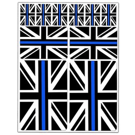 Set of 10 x Vinyl Stickers Decals UK National Thin Blue Line United Kingdom Union Jack Stealthy Police Flag Car Motorcycle D 40