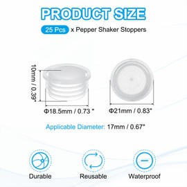 PATIKIL Salt and Pepper Shaker Stoppers 17mm/0.67", 25Pcs Plastic Salt Shaker Plug Replacement with Pull Ring Reusable Clear Round End Cap for Pots Bottles Pipes