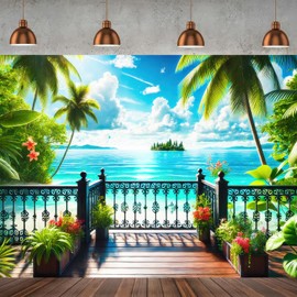 BlissYard Beach Backdrop Banner 7.5x5.9ft Hello Summer Seaside Scenery Party Decoration Banner Summer Hawaii Photography Backdrops Outdoor Photo Party Outdoor Sunshine Luau Themed