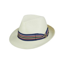 Scala Men's Toyo Fedora with Stripe Ribbon, Ivory, Large