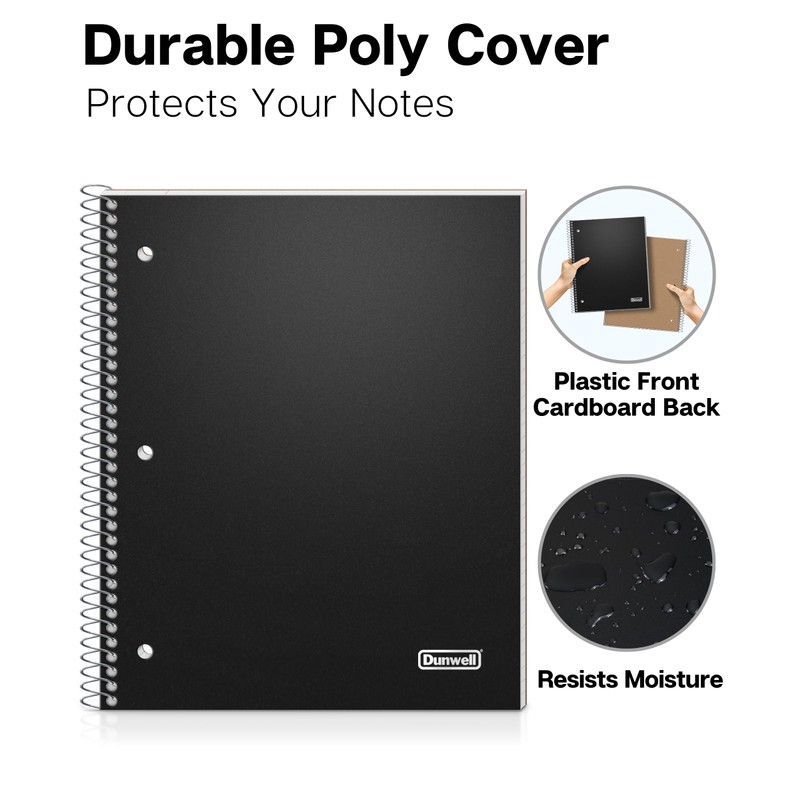 Dunwell College Ruled Spiral Notebook (Black), 1 Subject Notebook 8.5