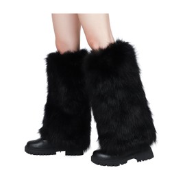 LA CARRIE Women Faux Fur Leg Warmers Long Furry Leg Foot Cuffs Girls Winter Boot Socks(Black)