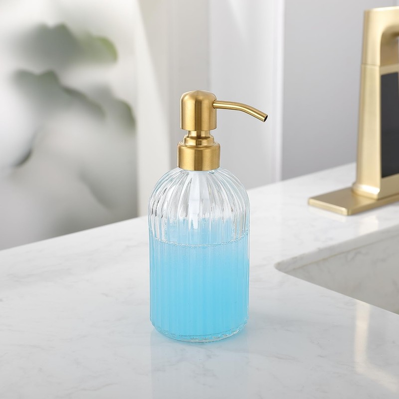 Mekoly Gold Glass Soap Dispenser with Rust Proof Metal Pump,