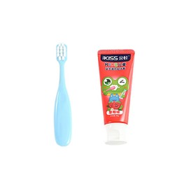Kids Toothbrush and Kids Toothpaste Set, Soft Bristled Kids’ Toothbrush Set Age 2-4, Gentle and Protective, Strawberry Toothpaste, Simple and Pure Color (Blue)