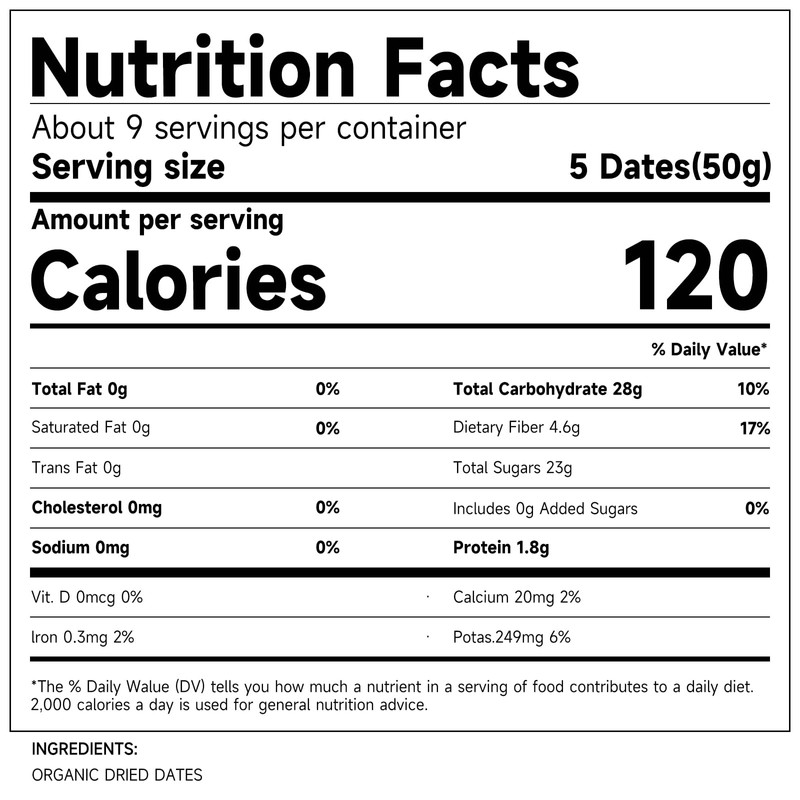 Premium Black Dates, Organic & Unsweetened, Gluten - Free, Vegan,