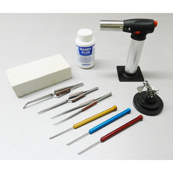 Jewelry Soldering Kit Torch Magnesia Block Fiber Tweezers Picks Flux