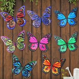 8 Decoraciones de Arte de Pared de Mariposa de Metal, Escultura de Decoración de Pared Colgante de Mariposa 3D para Balcón Patio Sala de Estar Decoración de Valla Jardín Exterior (Estilo Encantador)