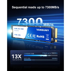 Vansuny 2TB NVMe M.2 SSD PCIe 4.0 Internal SSD Read up to 7300MB/s M.2 2280 Internal Solid State Drive PCIe Gen4 M.2 SSD with Heatsink for Computer Laptop Game Console