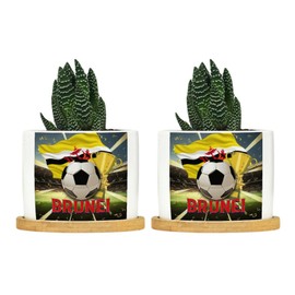 DecStic Soccer Sport with Brunei Flag Ceramic Planters Pots for Plants with Drainage Holes and Saucers Pot for Succulents Cactus Garden Windowsill