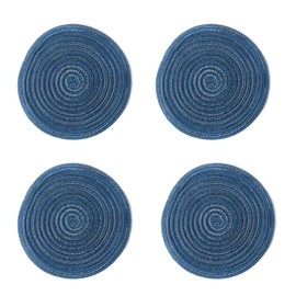 FUN LAVIE 4 PCS Round Placemats for Dining Table Thread Weave Heat Resistant Non-Slip Pads Set for Kitchen Diameter 7.1 Inches Blue