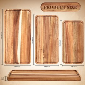 Leinuosen 3 Set Acacia Wooden Serving Platter Solid Wood Serving Trays Rectangular Charcuterie Boards Steak Wooden Plates for Entertaining Party Display Cheese Appetizer (12x6/14x7/16x8 In)
