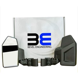 Bevel Engineering UTV Rear View Side Mirror Kit (2 Pack) - Compatible With Non-Round Cage Bar - Break Away and Adjustable - High Impact Shatter Proof Tempered Glass (Driver and Passenger Side)