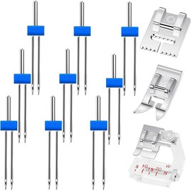 9 Pack Twin Needles for Sewing Machine, Double Twin Needles with 3 Pieces Different Presser Foot for Household Sewing Machine, 3 Size 2/90 3/90 4/90 with Plastic Box