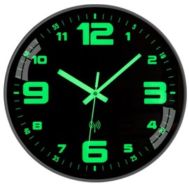 NESIFEE Wall Clock Radio-Controlled Clock Luminous Without Ticking Noises Silent 25 cm Large Vintage Black Modern Children's Room Clock Wall Living Room Easy to Read for Room Home Kitchen Bedroom